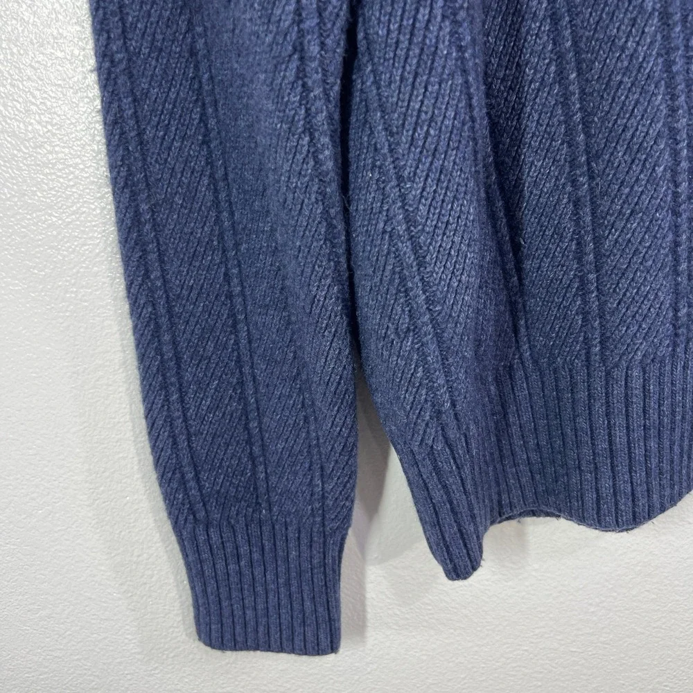 Banana Republic Italian Yarn Merino Wool Sweater 1/4 Button Men XL Blue Rib Knit